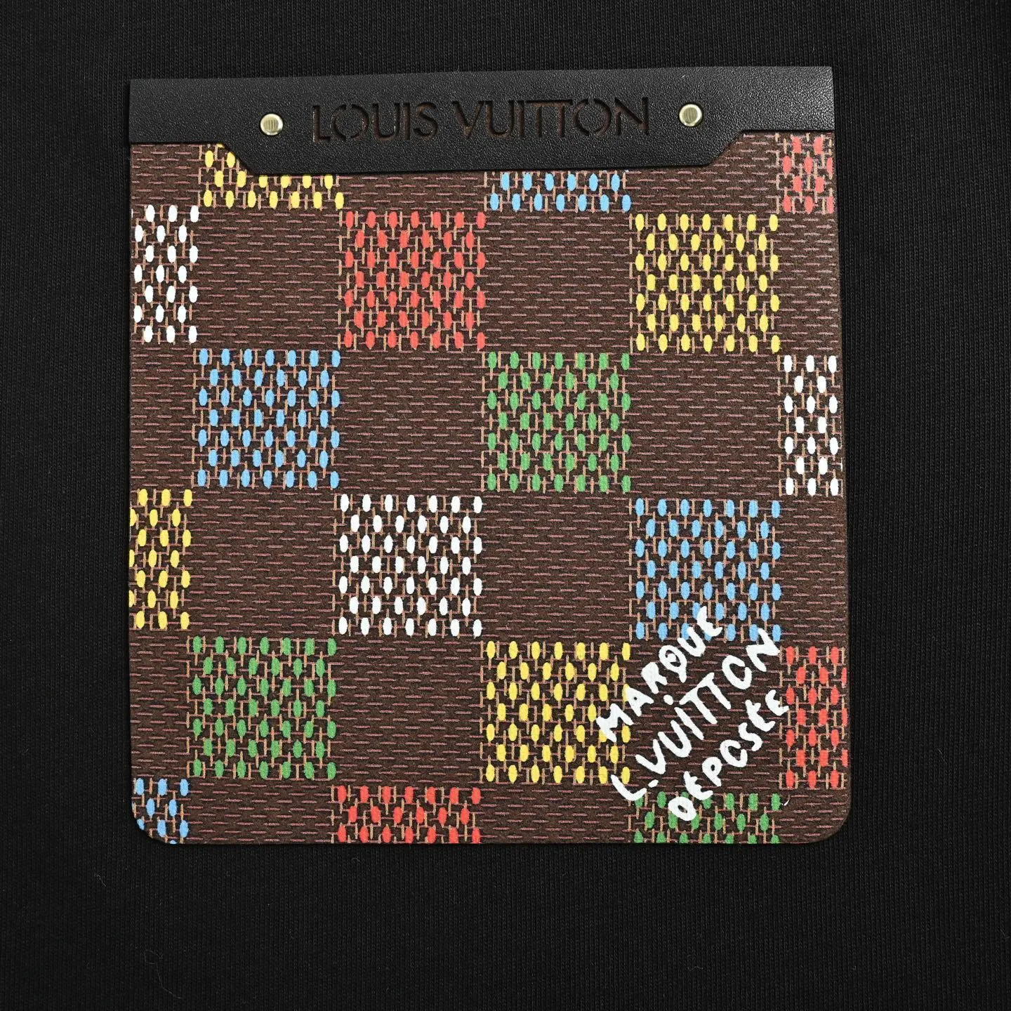 Louis Vuitton/Louis Vuitton 25ss checkerboard leather brand pocket short sleeves